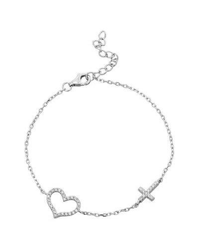 Savvy Cie Rhodium Plated Sterling Silver Heart And Cross Bra In Metallic