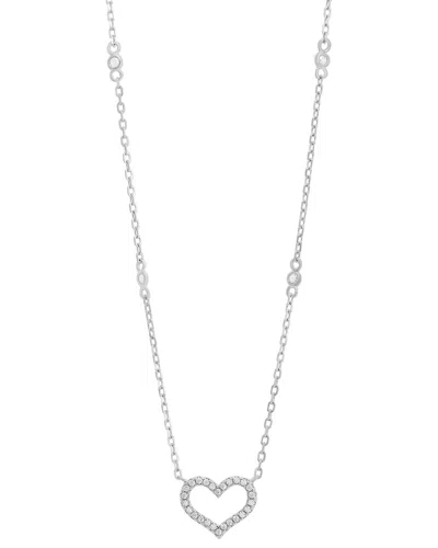 Savvy Cie Rhodium Plated Sterling Silver Heart Necklace In Metallic