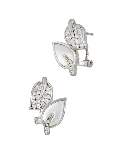 Savvy Cie Rhodium Plated Sterling Silver Leaf Shaped Earring In Metallic