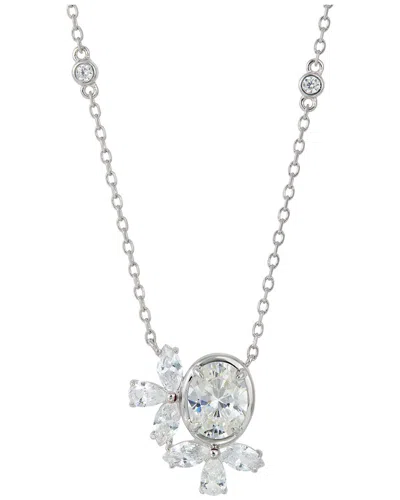 Savvy Cie Silver Cz Cluster Necklace In Metallic