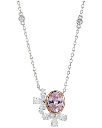 Savvy Cie Silver Cz Cluster Necklace In Metallic