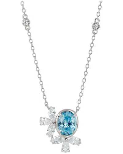Savvy Cie Silver Cz Cluster Necklace In Metallic