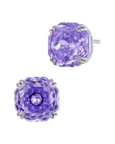 Savvy Cie Rhodium Plated Sterling Silver Studs With Lavender In Purple