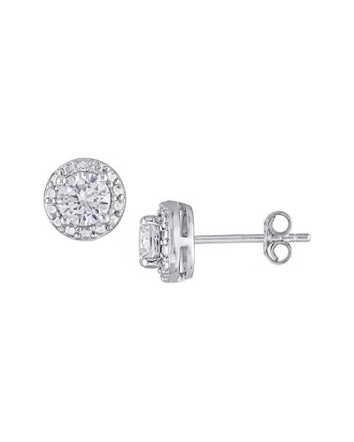 Savvy Cie Silver Diamond Halo Earrings