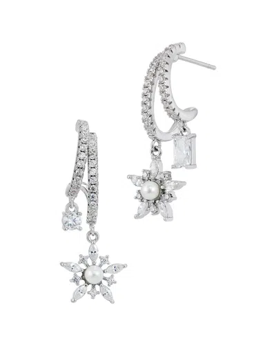 Savvy Cie Silver 3.00mm Pearl Cz Drop Earrings In Metallic
