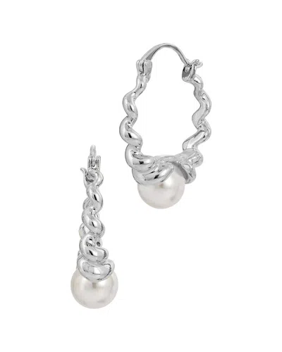 Savvy Cie Silver  9mmmm Pearl Hoop Earrings In White