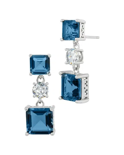 Savvy Cie Silver Cz Drop Earrings In Blue
