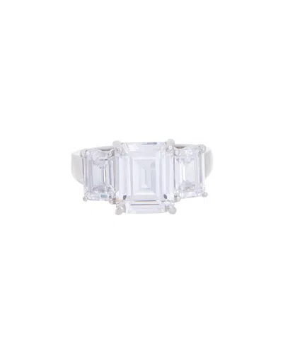 Savvy Cie Silver Cz Emerald-cut Three-stone Ring In Metallic