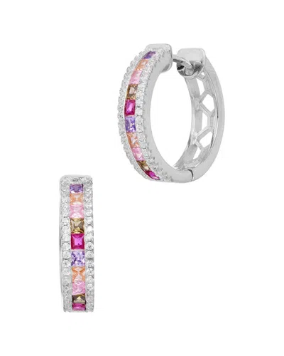 Savvy Cie Silver Cz Hoop Earrings In Metallic