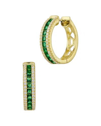Savvy Cie Silver Cz Hoop Earrings In Green