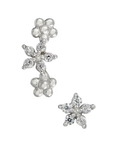 Savvy Cie Silver Cz Small Earrings In Metallic