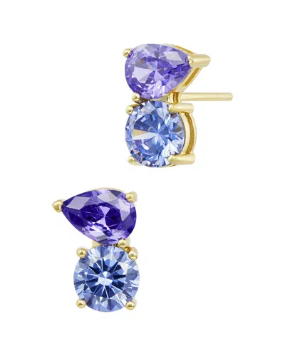 Savvy Cie Silver Cz Stud Earrings In Gold