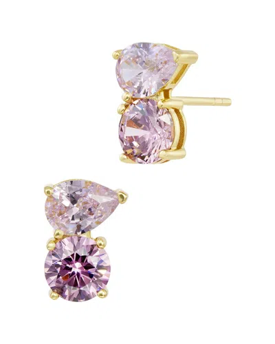 Savvy Cie Silver Cz Stud Earrings In Gold