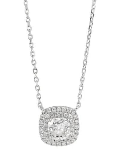 Savvy Cie Silver Double Halo Necklace In Metallic
