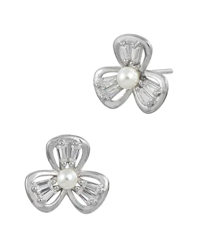 Savvy Cie Silver Pearl Cz Small Earrings In Neutral