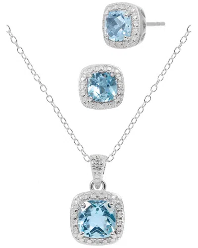 Savvy Cie Silver Topaz Earring & Necklace Set