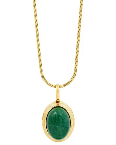 Savvy Cie Stainless Steel Green Aventurine Statement Necklace
