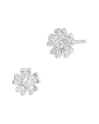 Savvy Cie Silver Cz Small Flower Stud Earrings In White