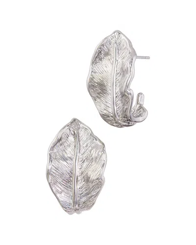 Savvy Cie White Rhodium Plated Bronze Curled Leaf Hoop In Metallic