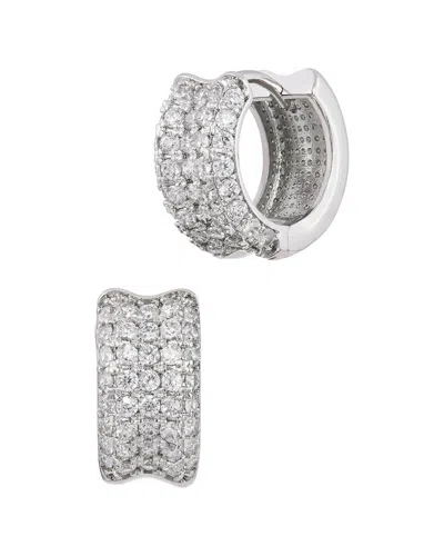 Savvy Cie White Rhodium Plated Bronze Beveled Cz Huggie In Metallic