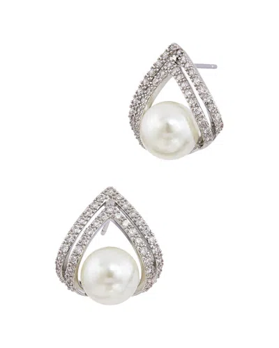 Savvy Cie White Rhodium Plated Bronze Chevron Stud With Faux In Metallic
