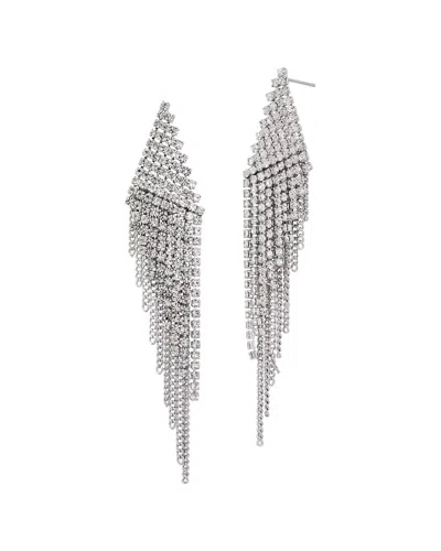 Savvy Cie White Rhodium Plated Bronze Cz And Chain Fringe Ea In Metallic