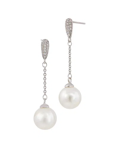 Savvy Cie White Rhodium Plated Bronze Cz Drop Faux Pearl Ear In Gold