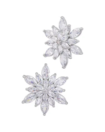 Savvy Cie White Rhodium Plated Bronze Cz Star Cluster Button In Metallic