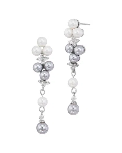 Savvy Cie White Rhodium Plated Bronze Faux White And Grey Pe In Metallic