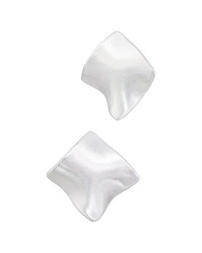 Savvy Cie White Rhodium Plated Bronze Warped Square Stud In Metallic