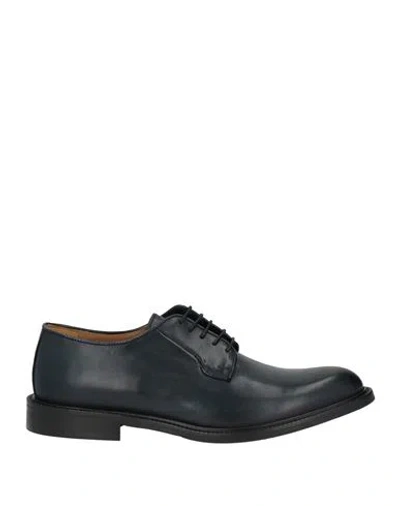 Saxone Man Lace-up Shoes Navy Size 10 Leather In Blue