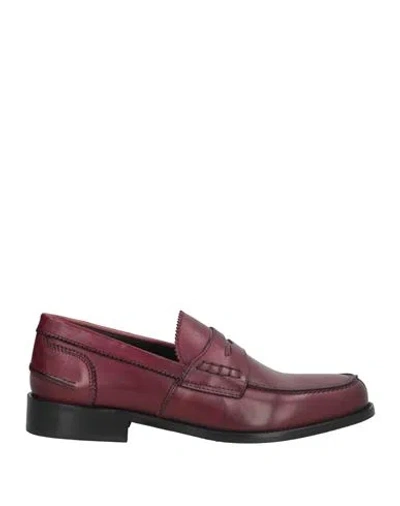 Saxone Man Loafers Burgundy Size 10.5 Calfskin In Red