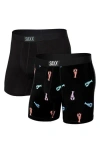 Saxx 2-pack Vibe Super Soft Slim Fit Boxer Briefs In Oh Snap/black