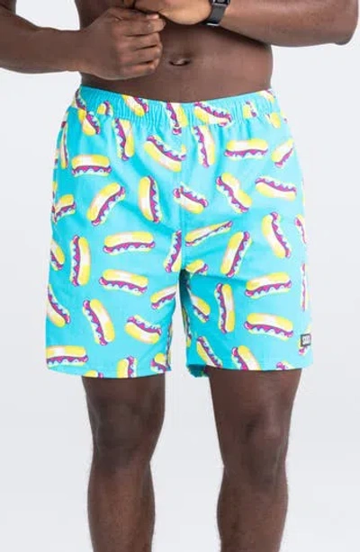 Saxx 7-inch Go Coastal Volley Swim Shorts In Pop Dogs- Hyper Blue
