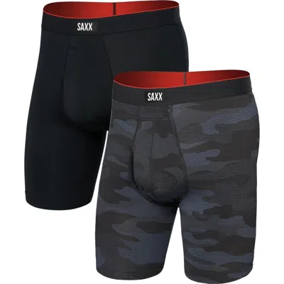 Saxx Assorted 2-pack Multi-sport Mesh Long Boxer Briefs In Black