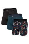 Saxx Assorted 3-pack Daytripper Boxer Briefs In Nutcracker/stripe/black