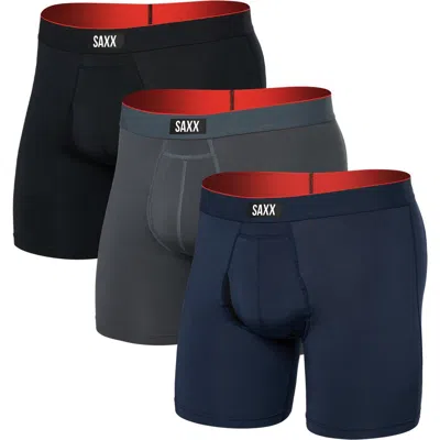 Saxx Assorted 3-pack Multi-sport Mesh Boxer Briefs In Black