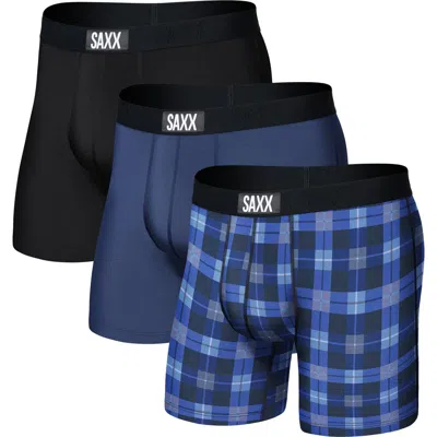 Saxx Assorted 3-pack Vibe Super Soft Slim Fit Boxer Briefs In Blue