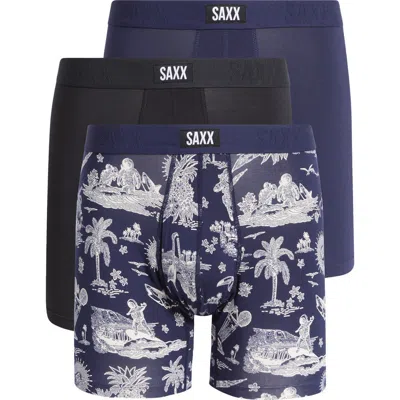 Saxx Assorted 3-pack Vibe Xtra Super Soft Boxer Briefs In Blue