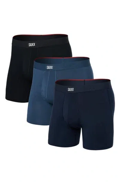 Saxx Assorted 3-pack Vibe Xtra Super Soft Boxer Briefs In Dark Denim/navy/blk