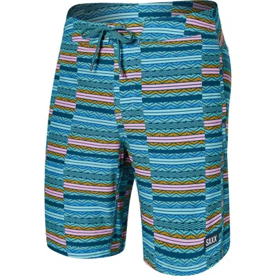 Saxx Betawave 2n1 7-inch Board Shorts In Asher Stripe- Sea Foam
