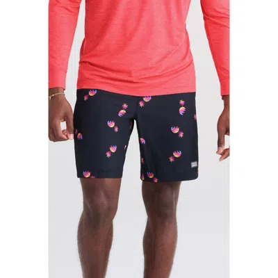 Saxx Betawave 2n1 7-inch Board Shorts In Sunset Waves- Black