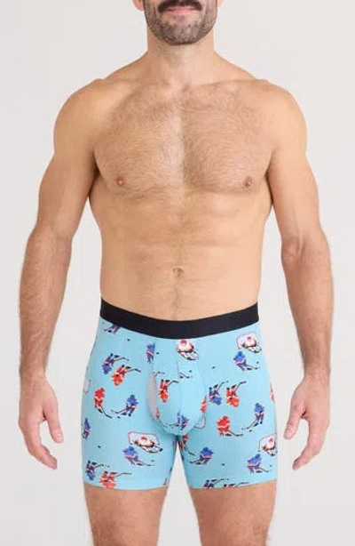Saxx Droptemp™ Cooling Cotton Boxer Briefs In Action On Ice-blue Tide