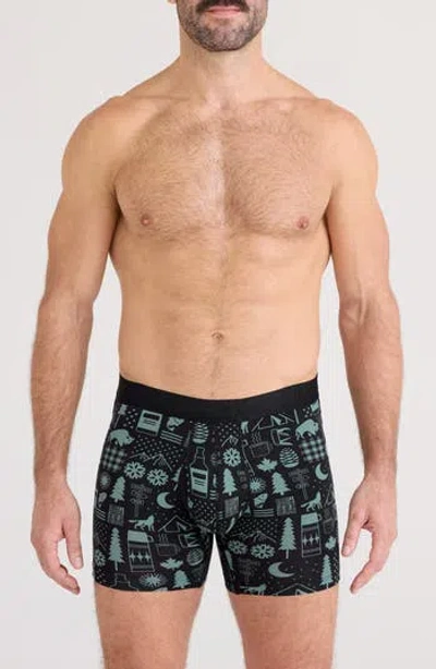 Saxx Droptemp™ Cooling Cotton Boxer Briefs In Camp Stamps-black