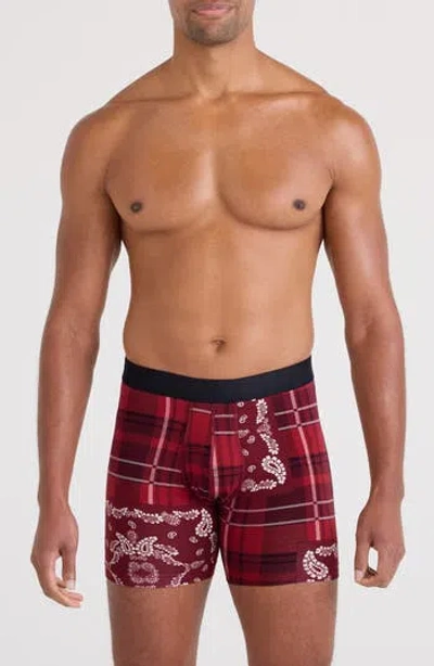 Saxx Droptemp™ Cooling Cotton Boxer Briefs In Paisley Plaid-red
