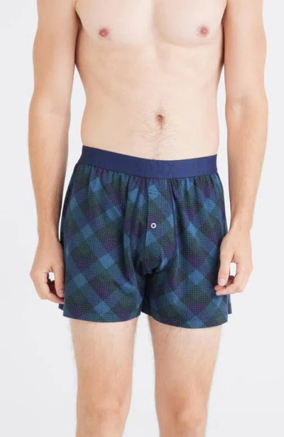 Saxx Droptemp® Cooling Cotton Boxer Shorts In Bison Check-maritime