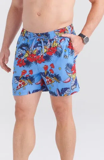 Saxx Floral Print 2n1 Volley Shorts In Hawaii Sky