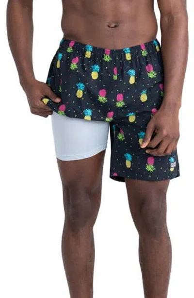 Saxx Go Coastal 2n1 7-inch Swim Shorts In Pineapple Flip- Black