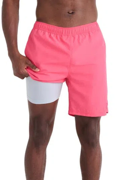 Saxx Go Coastal 2n1 7-inch Swim Shorts In Red