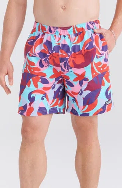 Saxx Go Coastal 2n1 7-inch Swim Shorts In Tropical Lens- Red Multi